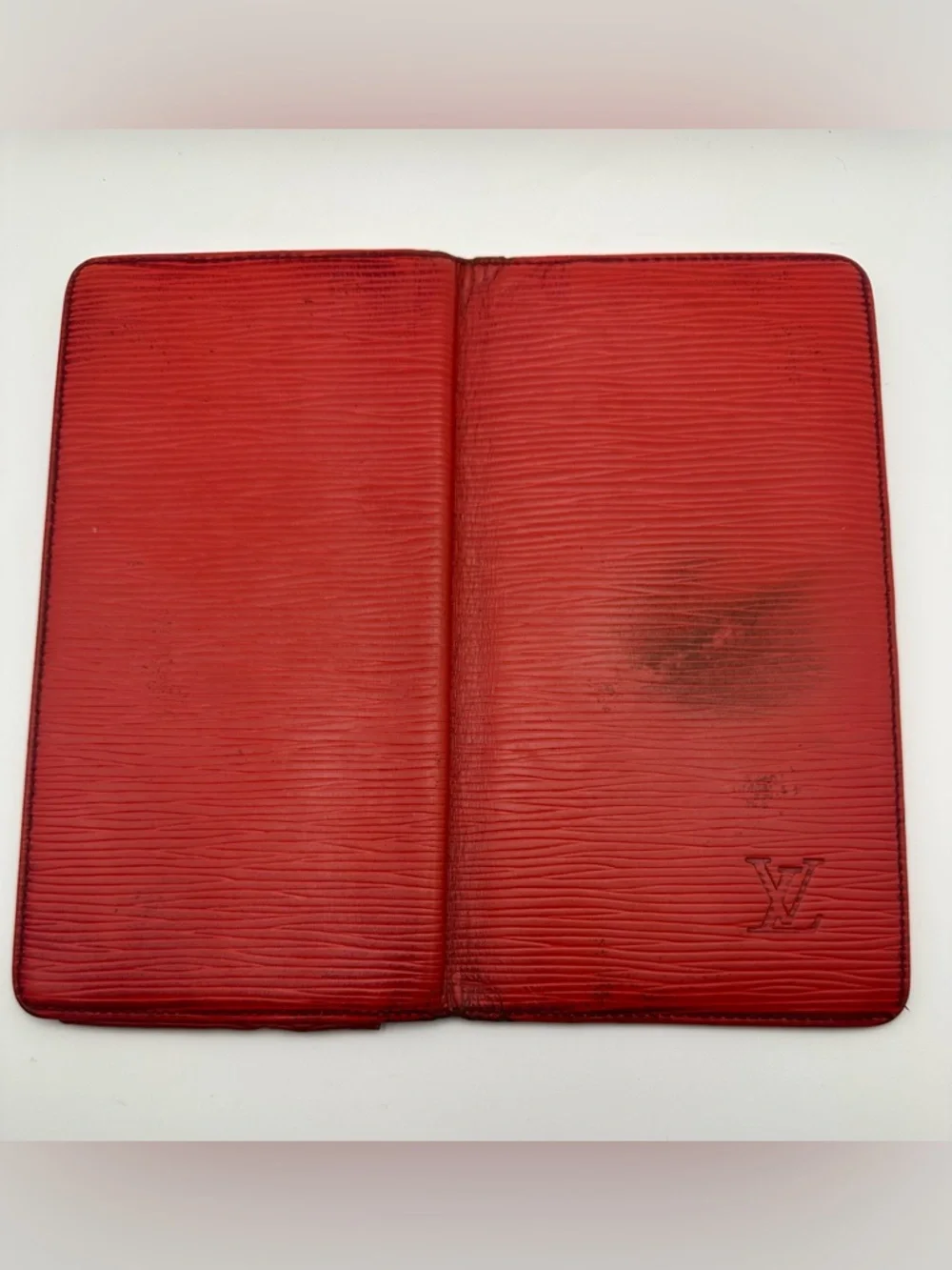 Louis Vuitton Epi Red Long Wallet Leather Folding Vintage Good Cond. Authentic